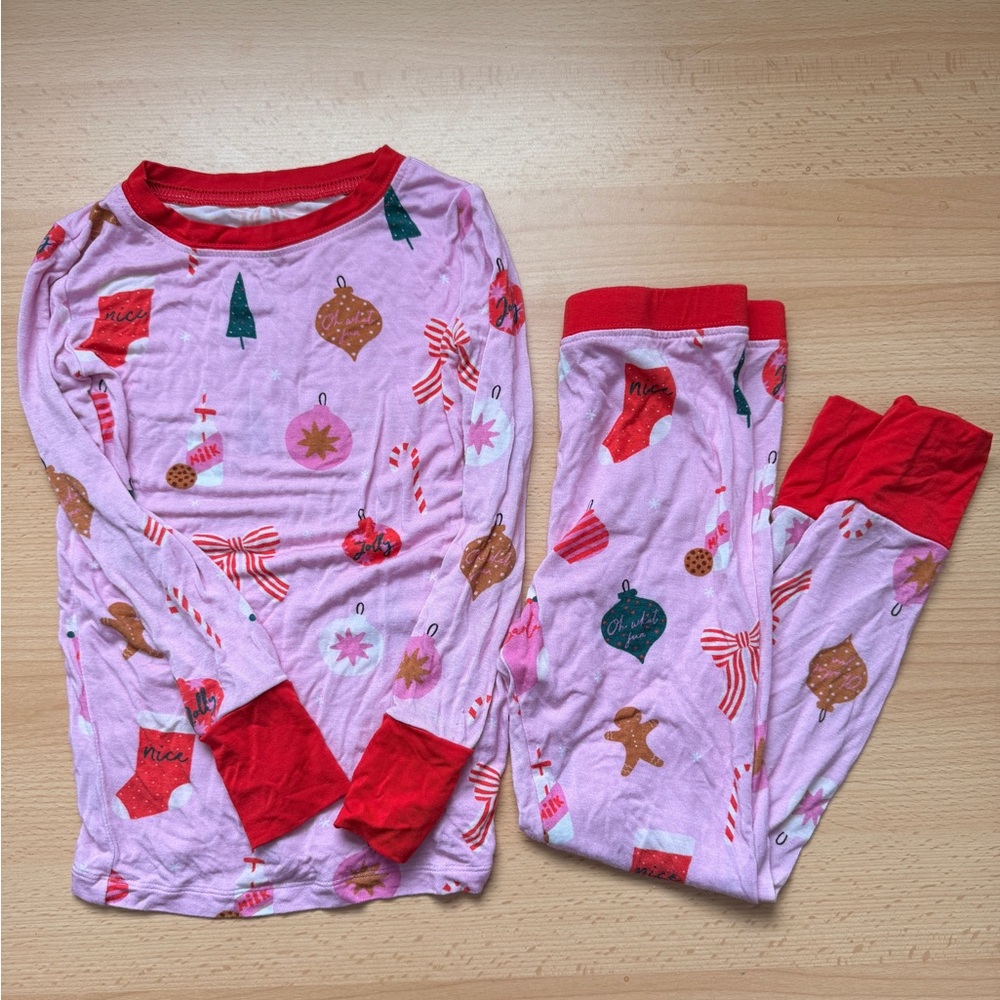 Festive Kids Pajama Set - Pink and Red